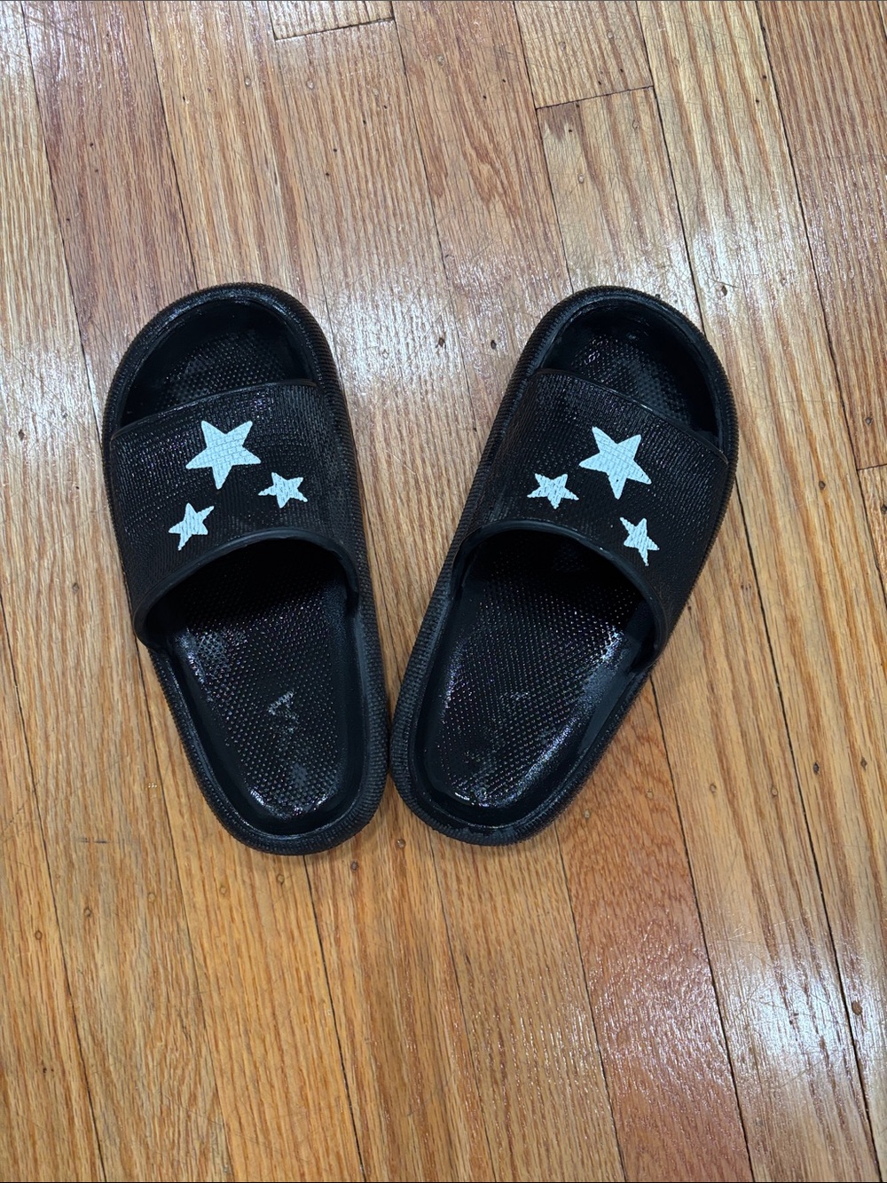 Kids Black Slide Sandals with White Star Accents